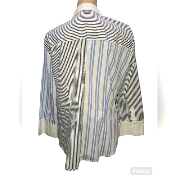 New York & Company Blue and White Striped Button-Down Blouse -- Size XL - Picture 5 of 7